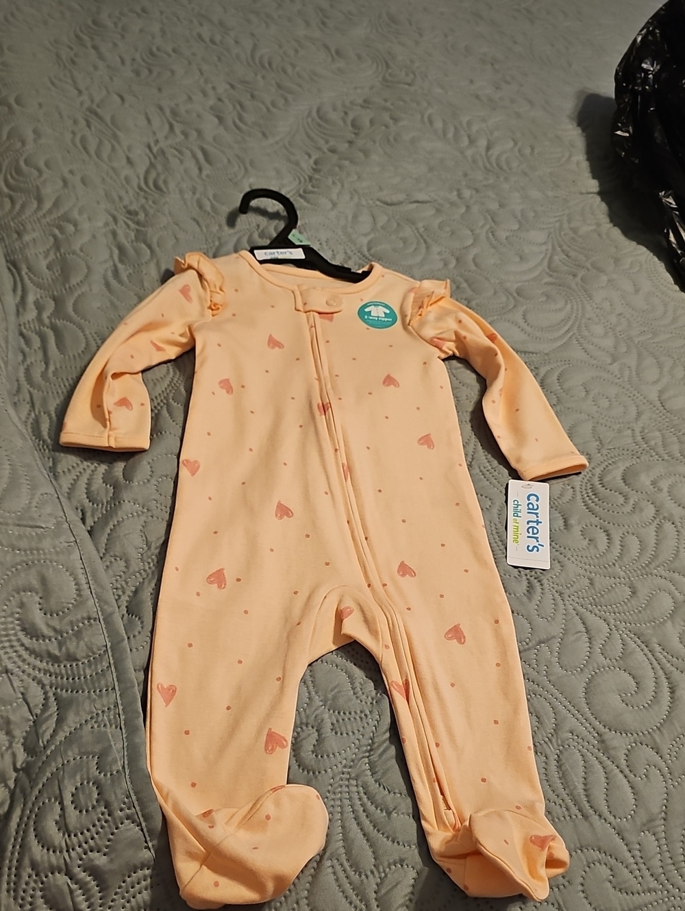Carter's Peach Heart-Print Footed One-Piece